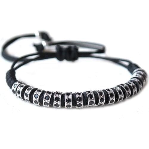 10 pieces/lot) Anil Arjandas CZ Lock Beads Weave Macrame Bracelet Rose Gold Black Plated Stainless Steel Bead Bracelet