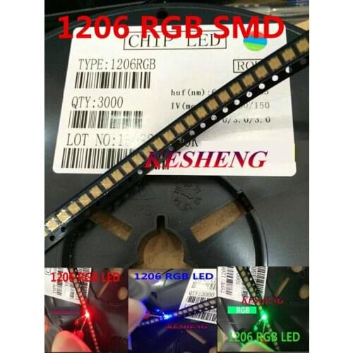 100PCS/1206 (3227) RGB Common Anode SMD LED Bead Tricolor Red Green Blue Ultra Bright Chip LED Light Emitting Diode Lamp SMT