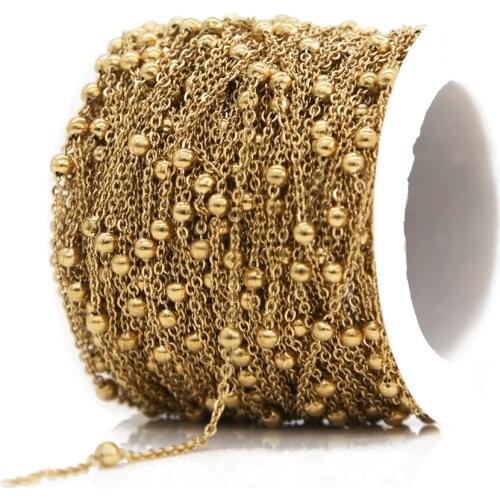 2 Meter Stainless Steel Beads Chains Link Chain for Necklace 18K gold plated Bracelet Diy Anklet Jewelry Making Accessories