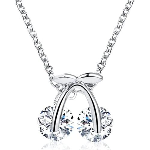 2020 Trend Bling Starry Clear Zircon Cherry Pendants For Women White Alloy Chain Shining Fashion Necklace