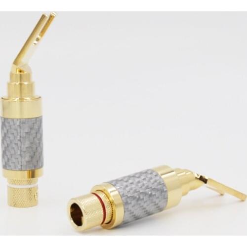4pcs 24k Gold plated Spade Carbon Fiber Speaker Cable Spade Terminal Connector Plug