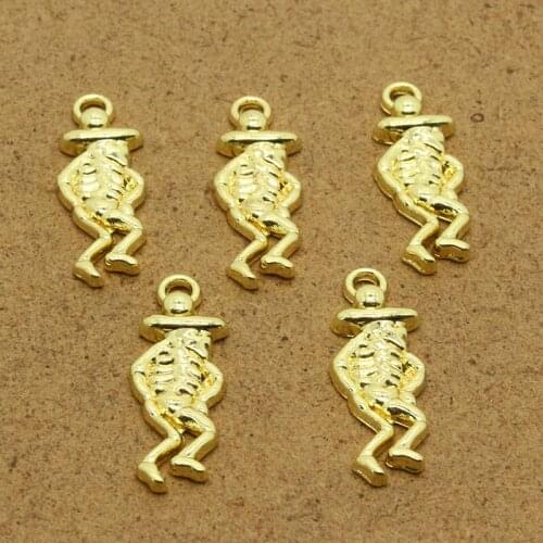 6pcs Gothic Tramp Golden Earring Charms Unique Thanksgiving Halloween Day Human Skull Necklace Pendants DIY For Jewelry Making