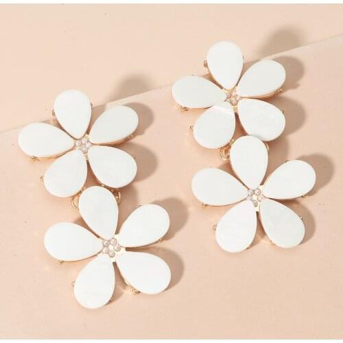 Korean Big Double Crystal Flower Drop Earrings Summer Beach Party Metal Statement Earring for Woman Boho Fashion Jewelry Girl