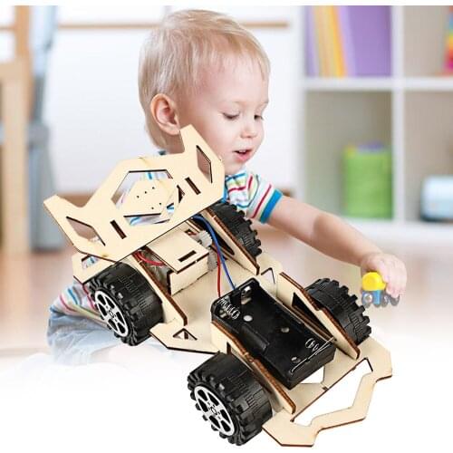 Kids DIY Assembled Electric Wooden Racing Car Model Wood Racer Vehicle Puzzles Kit Science Experiments Learning Educational Toy