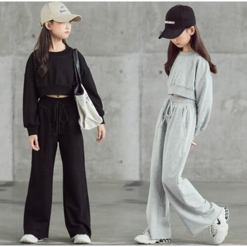 2021 spring summer Kids tracksuit Children Girls Clothes Casual T-Shirt + wide leg Pants Suit Teenager 5 6 7 10 11 12 year