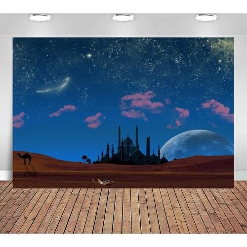 Magic Aladdins Genie Lamp In Desert Backdrop Mosque In Night Photography Background Fantasy Starry Sky Camel Wish Background