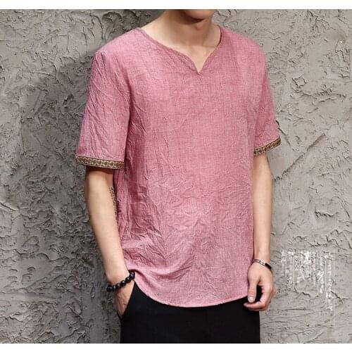 Summer Casual Korean Style Mens White Black Grey Loose Short Sleeve Linen T Shirt , 4xl 5XL S Embroidery Tshirts For Men