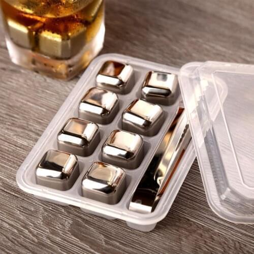 4/6/8 PCS Stainless Steel 304 Whisky Stones Lce Cubes In Package Whiskey Cooler Rocks Lce Stone Islande With Plastic Box
