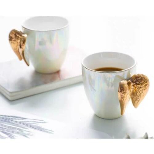 Novelty Ceramic Mug coffee Gold Plated Handle Angel Wings Office Home Coffee Milk Porcelain Mugs Couple Gift Home Decoration