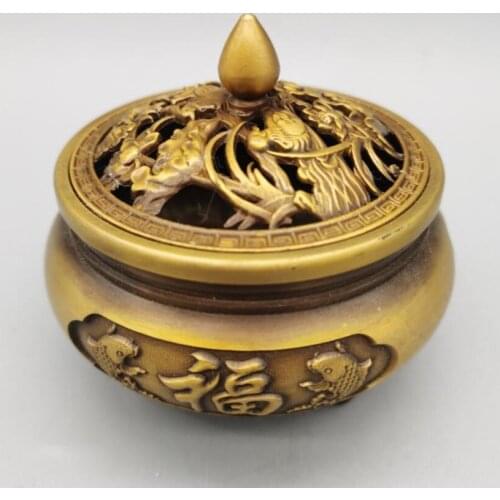 China brass blessing word Incense burner crafts statue