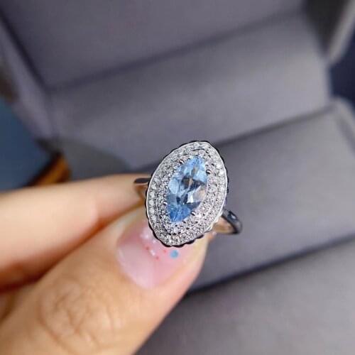 Natural Aquamarine Ring, Simple Style, 1 Carat Gems, Clean Quality, Sterling Silver 925 Rings for Women