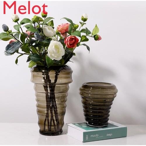 Creative Tornado-Shaped Glass Vase Living Room Flower Arrangement Hydroponic Flower Pot Brown Glass Furnishing Article Crafts