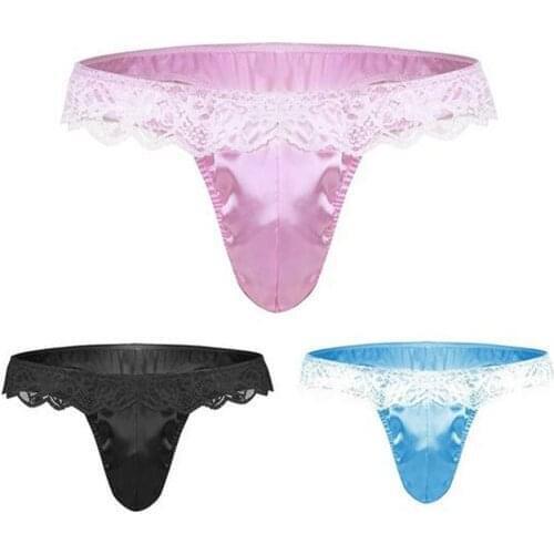 Mens Underwear Sissy Maid Lace Shiny Bikini Briefs Panties Thongs Thongs and g String Mens Underwear Sexy Briefs Underwea