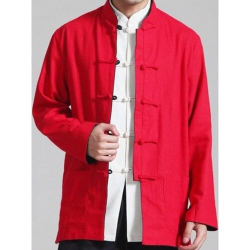 Mens Tang Suit Red Black Vintage Chinese Two-Face Coat Cotton Linen Reversible Kung Fu Jacket Martial Arts Shirts