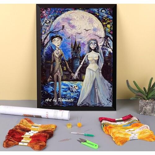 Tim Burton Printed 11CT Cross-Stitch Set Embroidery DMC Threads Craft Sewing Handiwork Hobby Wholesale Counted