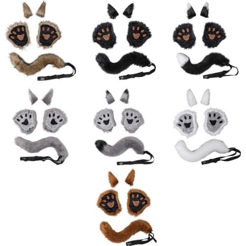 5 Pieces Animal Roleplay Furry Set Cat Ear Headwear Gloves Wolf Tail Anime Lolita Gothic Accessory for Costume Party
