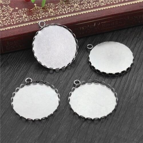 No Fade ) 10pcs 25mm Inner Size Stainless Steel Material Simple Style Cabochon Base Cameo Setting Charms Pendant Tray-T1-06