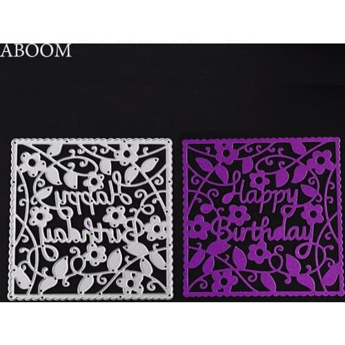 ABOOM New 1PC Happy Birthday Frame Embossing Cut Die Carbon Steel Stencil For DIY Scrapbooking Card Album Decoratation Template