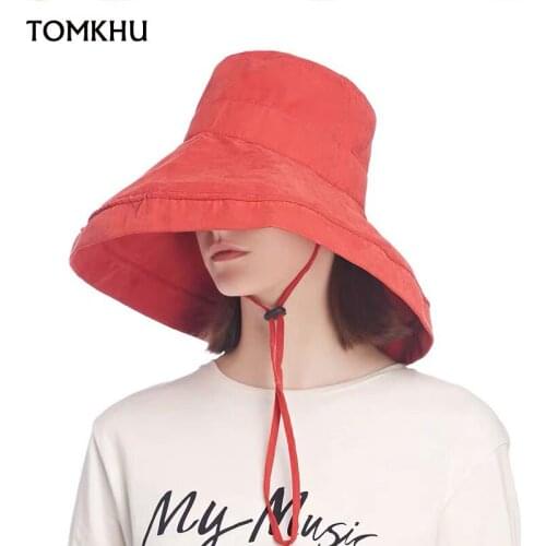 NEW Sun Hats for Women Fashion Super Wide Brim Fold Bucket Cap Fedoras Beach Wedding Summer Solid Color Floppy Sun Hats Rope