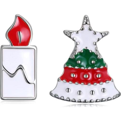 UFOORO New Womens Stud Earrings Cute Enamel Christmas Tree And Candle Charms Earring For Best Friends Small Aretes De Mujer