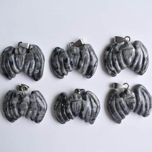 Wholesale 6pcs/lot fashion natural black spectrolite stone carving bat shaped pendants for necklace jewelry free shipping