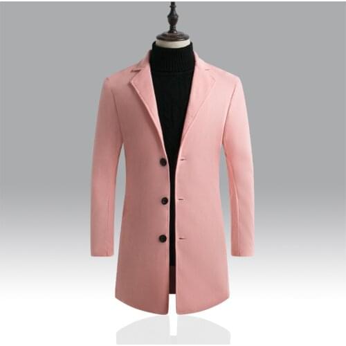 Autumn Mens Overcoat Pink Winter Clothing Long Blend Coat Men Slim Fit Oversized Woolen Coat Long Sleeve Top Outerwear Xxxl 4xl