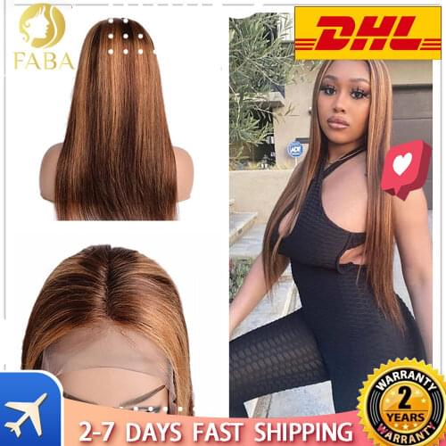 Straight Closure Remy Human Hair Wig Women Highlight Wig Human Hair Brown Honey Blonde Ombre Human Hair Wigs Brazilian 13x4 Lace