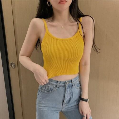 Sexy Women Tops Knitting Camisoles Female Solid Street Ladies Camis Straps Spaghetti Crop Tops Women
