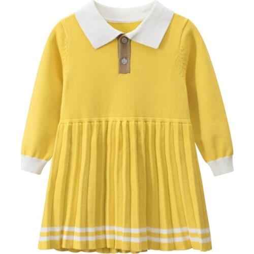 Baby Girls Dress Christmas Toddler Clothes For Girls Long Sleeve Autumn Winter Children Dress Sweater Warm Kids Dress Yellow 2-8