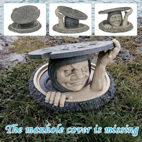 Worker Handicraft Ornaments Creative DIY Decorative Manhole Cover Small Person Resin Statue for Outdoor