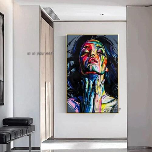 Hand Painted Face oil Painting Francoise Nielly Style Palette knife Portrait Canvas Painting Art Pictures For Living Room Home