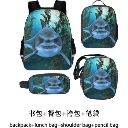 064 Shark Backpack Set Teenagers Girls Boys Toddler Kid School Book Bags Men Women Rock Mochila Bolsa
