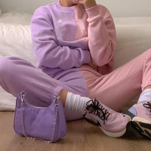 SEASONS Color Contrast Loose Joggers Pants Elastic High Waist Fashion Casual Hip Hop Sweatpants Women Patchwork Pants ASPA81553