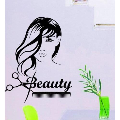 Beauty Salon Hair Wall Sticker Fashion Girl Woman Haircut Scissors Hairdressing Decal Vinyl Sticker Wall Decor Art Murals M-57