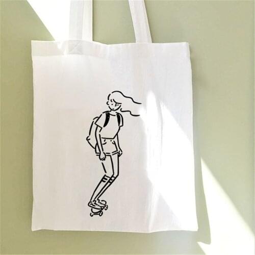 New College Book Bag Girl Print New Large Capacity Canvas Harajuku Cartoon Cute Beach Handbag Womens Shoulder Bags