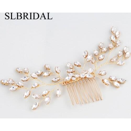 SLBRIDAL Gold Handmade Wired Rhinestones Pearls Wedding Hair Comb Bridal Headpieces Crystal Hair Accessories Bridesmaids Jewelry