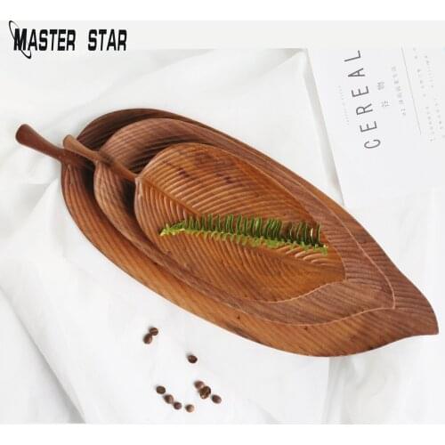 Master Star Handmade Leaf-shaped Plate Black Walnut Wooden Hotel Tableware Solid Whole Wood Luxury Snacks Tray Kitchen Dish