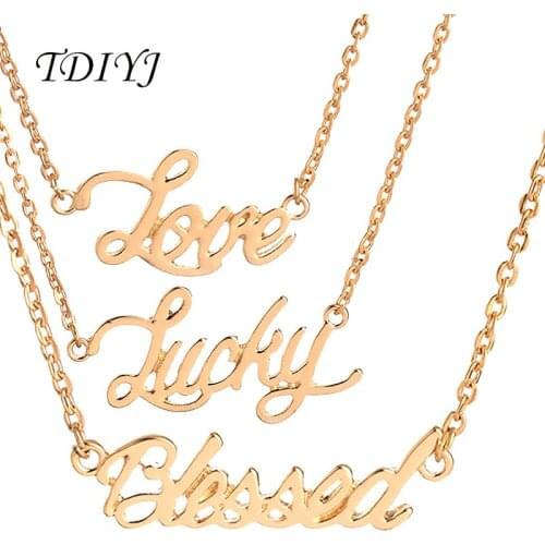 TDIYJ 10Pcs Newest Gold Monogram Love/Lucky/Blessed/Hope/Believe Word Necklace Pendant for Women Jewelry