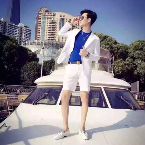 TPSAADE Formal Custom Mens White Jacket Shorts Pants Outfit Casual Slim Fit Summer Cool 2 Pieces Suits Set for Party and Prom