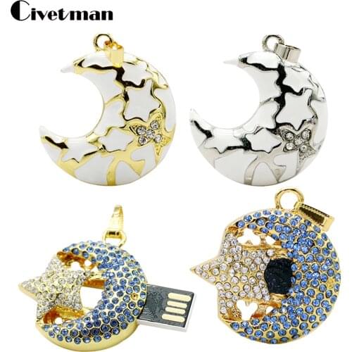 Crystal USB Flash Drive 128GB Flash Disk 8GB 16GB 32GB 64GB Jewelry Necklace Moon Star Pendant Pen Drive 256GB Usb Memory Stick