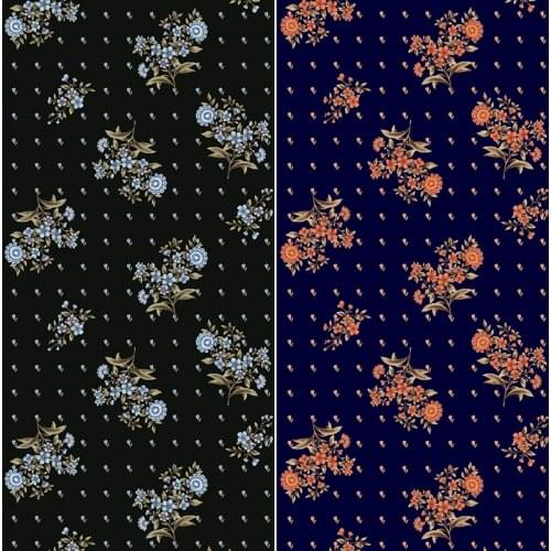 European and American Brand Orange Blue Small Flower Twill Women 's Clothing Digital Printing Fabric for Dress Shirt Sewing