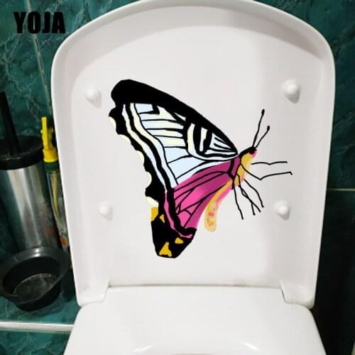 YOJA 20.7X20.1CM Colored Flower Butterfly Kids Rooms Wall Sticker Creative WC Toilet Decals T1-2187