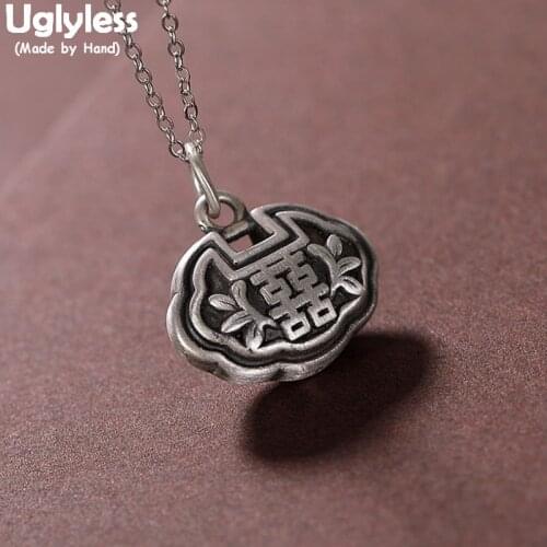 Uglyless China Chic Vintage Design Lock Pendants for Women Real 990 Silver Thai Silver XI Vines Flowers Necklaces NO Chain Retro