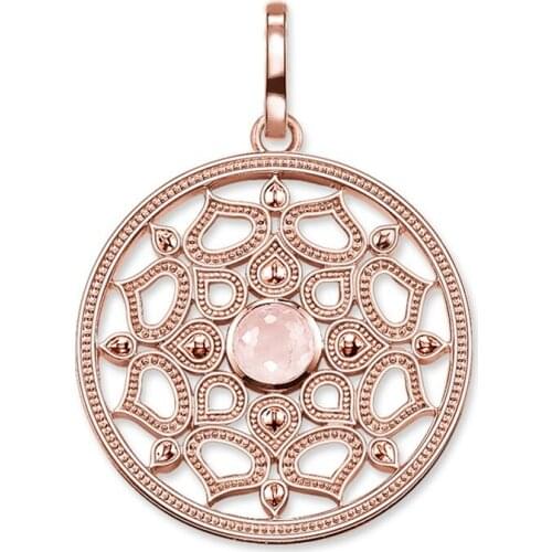 Rose Gold Color Opal Hollow Lotus Round Disc Pendants, 2018 Fashion Chain Necklace Lotos Flower Pendant Jewelry Gift for Women