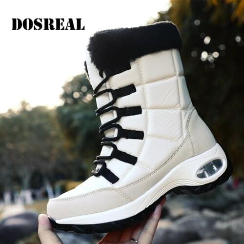 Womens Snow Boots Winter High-Top Air Cushion Fluff Keep Warm Cotton Shoes Ladies Leisure Non-Slip Wear-Resistant Boots