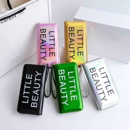Women Fashion Long Laser Letters PVC Sweet Candy Wallet Casual Money Purse Clutch Bag Ladies Handbag Shopping Wallet