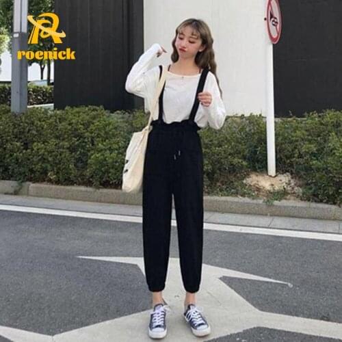 ROENICK Women Spring Sweet Ruffles Jumpsuits Female Sleeveless Knitted Ankle-length Harem Rompers Students Chic Elastic Overalls