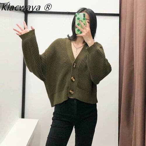 Cardigan Sweater Pull Women Vintage Femme Green Long Sleeve Kardigan Cropped V Neck Oversized Truien Dames Retro Kobieta Dames