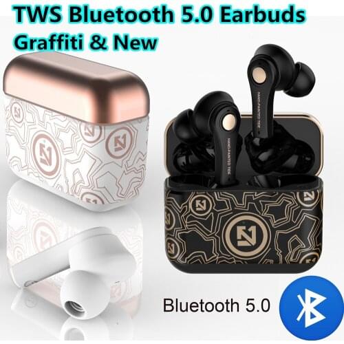 1 Pair Unique Graffiti Headphone Case Bluetooth 5.0 Headset Dual Voice Channel With Charging Box Tws Wireless Sports Earphone