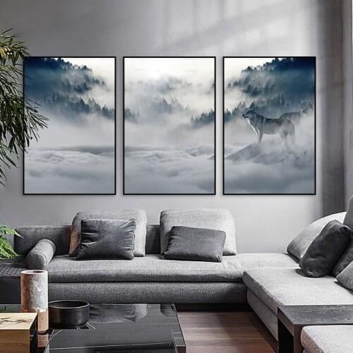 3 panels Wolves Foggy Mountain Printed on Canvas Home Wall Decor Art Canvas Painting for Living Room Home Decor Wall Paintings